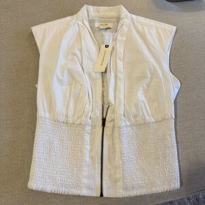 NWT Maeve by Anthropologie Front Zip Tommie Sleeveless White Ruched Top …